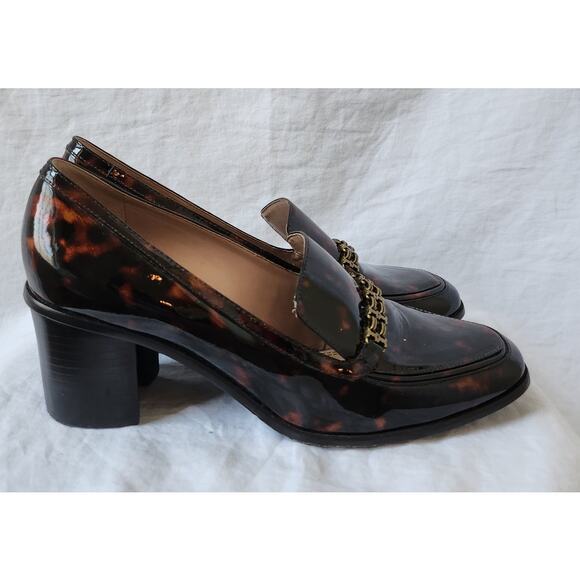Tory Burch Tortoise Shell Patent Leather Heeled Loafers Size 9.5 - Picture 6 of 16